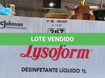 LOTE 267 - 12 LITROS DE DESINFETANTE LYSOFORM. (NO ESTADO, LEILÃO NÃO TEM GARANTIA E NEM DEVOLUÇÃO, SUJEITO A POSSÍVEIS AVARIAS VISÍVEIS/OCULTAS E/OU AUSÊNCIA DE COMPONENTES).