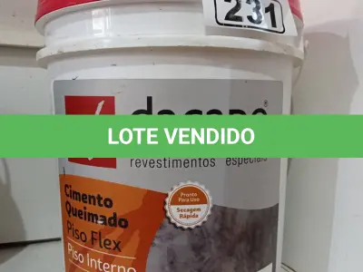 LOTE 231 - 01 BALDE DE CIMENTO QUEIMADO PISO FLEX DACAPÓ 25KG. (NO ESTADO, LEILÃO NÃO TEM GARANTIA E NEM DEVOLUÇÃO, SUJEITO A POSSÍVEIS AVARIAS VISÍVEIS/OCULTAS E/OU AUSÊNCIA DE COMPONENTES).