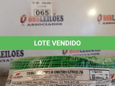 LOTE 065 - 01 ROLO DE CABO FLEXÍVEL STAR BRASIL 1X2,5MM NA COR VERDE (NOVO). (NO ESTADO, LEILÃO NÃO TEM GARANTIA E NEM DEVOLUÇÃO, SUJEITO A POSSÍVEIS AVARIAS VISÍVEIS/OCULTAS E/OU AUSÊNCIA DE COMPONENTES).