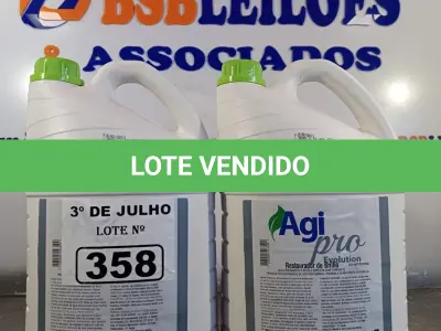 LOTE 358 - 10 LITROS DE AGI PRO RESTAURADOR DE BRILHO. (NO ESTADO, LEILÃO NÃO TEM GARANTIA E NEM DEVOLUÇÃO, SUJEITO A POSSÍVEIS AVARIAS VISÍVEIS/OCULTAS E/OU AUSÊNCIA DE COMPONENTES).