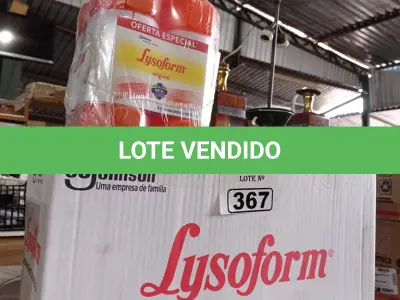 LOTE 367 - 12 LITROS DE DESINFETANTE LYSOFORM. (NO ESTADO, LEILÃO NÃO TEM GARANTIA E NEM DEVOLUÇÃO, SUJEITO A POSSÍVEIS AVARIAS VISÍVEIS/OCULTAS E/OU AUSÊNCIA DE COMPONENTES).