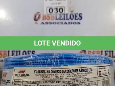 LOTE 030 - 01 ROLO DE CABO FLEXÍVEL STAR BRASIL 1X2,5MM NA COR AZUL (NOVO). (NO ESTADO, LEILÃO NÃO TEM GARANTIA E NEM DEVOLUÇÃO, SUJEITO A POSSÍVEIS AVARIAS VISÍVEIS/OCULTAS E/OU AUSÊNCIA DE COMPONENTES).