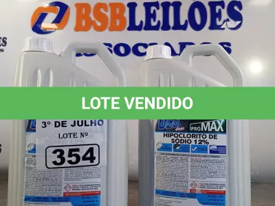LOTE 354 - 10 LITROS DE HIPOCLORITO DE SÓDIO 12%. (NO ESTADO, LEILÃO NÃO TEM GARANTIA E NEM DEVOLUÇÃO, SUJEITO A POSSÍVEIS AVARIAS VISÍVEIS/OCULTAS E/OU AUSÊNCIA DE COMPONENTES).