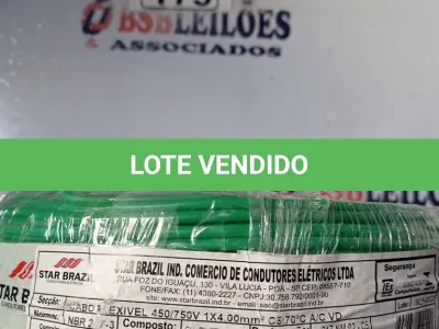 LOTE 175 - 01 ROLO DE CABO FLEXÍVEL 1X 4,00MM NA COR VERDE (NOVO). (NO ESTADO, LEILÃO NÃO TEM GARANTIA E NEM DEVOLUÇÃO, SUJEITO A POSSÍVEIS AVARIAS VISÍVEIS/OCULTAS E/OU AUSÊNCIA DE COMPONENTES).