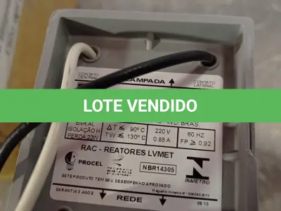 LOTE 395 - 06 REATORES USO EXTERNO PARA LÂMPADA VAPOR METÁLICO 150W. (NO ESTADO, LEILÃO NÃO TEM GARANTIA E NEM DEVOLUÇÃO, SUJEITO A POSSÍVEIS AVARIAS VISÍVEIS/OCULTAS E/OU AUSÊNCIA DE COMPONENTES).