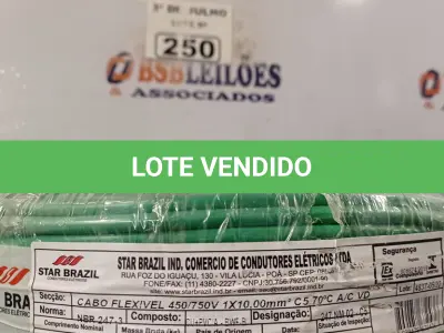 LOTE 250 - 01 ROLO DE CABO FLEXÍVEL 1X10MM NA COR VERDE (NOVO).(NO ESTADO, LEILÃO NÃO TEM GARANTIA E NEM DEVOLUÇÃO, SUJEITO A POSSÍVEIS AVARIAS VISÍVEIS/OCULTAS E/OU AUSÊNCIA DE COMPONENTES).