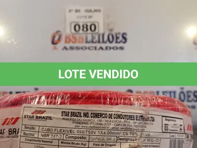 LOTE 080 - 01 ROLO DE CABO FLEXÍVEL STAR BRASIL 1X4MM NA COR VERMELHA (NOVO). (NO ESTADO, LEILÃO NÃO TEM GARANTIA E NEM DEVOLUÇÃO, SUJEITO A POSSÍVEIS AVARIAS VISÍVEIS/OCULTAS E/OU AUSÊNCIA DE COMPONENTES).