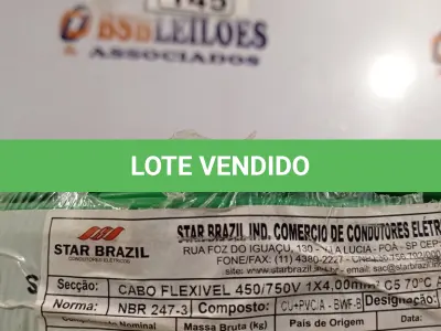LOTE 145 - 01 ROLO DE CABO FLEXÍVEL 1X4MM NA COR VERDE.100 METROS (NOVO) (NO ESTADO, LEILÃO NÃO TEM GARANTIA E NEM DEVOLUÇÃO, SUJEITO A POSSÍVEIS AVARIAS VISÍVEIS/OCULTAS E/OU AUSÊNCIA DE COMPONENTES).