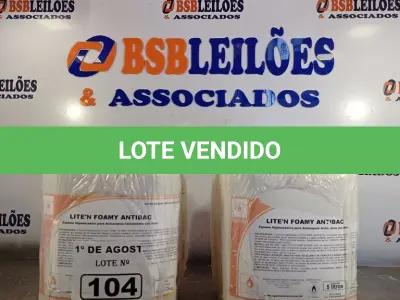 LOTE 104 - 20 LITROS DE ESPUMA HIGIENIZADORA PARA ANTISSEPSIA INSTANTÂNEA DAS MÃOS. (NO ESTADO, LEILÃO NÃO TEM GARANTIA E NEM DEVOLUÇÃO, SUJEITO A POSSÍVEIS AVARIAS VISÍVEIS/OCULTAS E/OU AUSÊNCIA DE COMPONENTES).