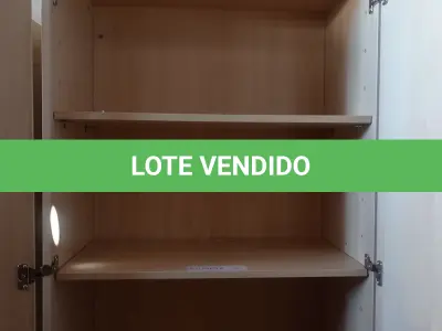 LOTE 411 - 01 ARMÁRIO EM MADEIRA COM 02 PORTAS E 03 PRATELEIRAS. (NO ESTADO, LEILÃO NÃO TEM GARANTIA E NEM DEVOLUÇÃO, SUJEITO A POSSÍVEIS AVARIAS VISÍVEIS/OCULTAS E/OU AUSÊNCIA DE COMPONENTES).