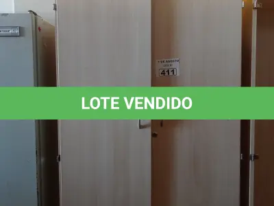 LOTE 411 - 01 ARMÁRIO EM MADEIRA COM 02 PORTAS E 03 PRATELEIRAS. (NO ESTADO, LEILÃO NÃO TEM GARANTIA E NEM DEVOLUÇÃO, SUJEITO A POSSÍVEIS AVARIAS VISÍVEIS/OCULTAS E/OU AUSÊNCIA DE COMPONENTES).