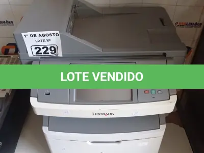 LOTE 229 - 01 IMPRESSORA MULTIFUNCIONAL MARCA LEXMARK MODELO X464. (NO ESTADO, LEILÃO NÃO TEM GARANTIA E NEM DEVOLUÇÃO, SUJEITO A POSSÍVEIS AVARIAS VISÍVEIS/OCULTAS E/OU AUSÊNCIA DE COMPONENTES).