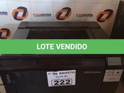 LOTE 222 - 01 SCANER KODAK I2900. (NO ESTADO, LEILÃO NÃO TEM GARANTIA E NEM DEVOLUÇÃO, SUJEITO A POSSÍVEIS AVARIAS VISÍVEIS/OCULTAS E/OU AUSÊNCIA DE COMPONENTES).