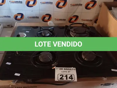 LOTE 214 - 01 FOGÃO COOKTOP A GÁS 04 BOCAS COM AVARIAS. (NO ESTADO, LEILÃO NÃO TEM GARANTIA E NEM DEVOLUÇÃO, SUJEITO A POSSÍVEIS AVARIAS VISÍVEIS/OCULTAS E/OU AUSÊNCIA DE COMPONENTES).