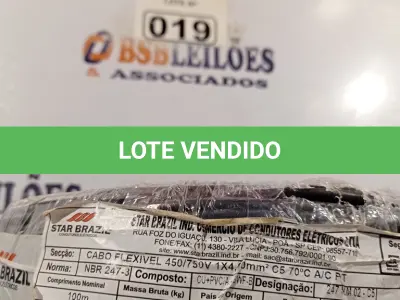 LOTE 019 - 01 CABO FLEXÍVEL DE 100M DE 1X4,0MM² PRETO. (NOVO) (NO ESTADO) ATENÇÃO! FAZER A VISITAÇÃO ANTES DE ARREMATAR, NÃO SABEMOS SE FUNCIONA. LEILÃO NÃO TEM GARANTIA E NEM DEVOLUÇÃO, SUJEITO A POSSÍVEIS AVARIAS VISÍVEIS/OCULTAS E/OU AUSÊNCIA DE COMPONENTES.