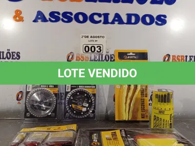 LOTE 003 - 01 DISCO C/ VÍDEA 40 DENTES 4,5”, 01 DISCO DIAMANTADO 110MM DENTE DE 7,5MM CORTE 2,0MM, 03 PINCEIS PARA PINTURA, 01 KIT ESCOVAS LONGAS MULTIUSO, 01 KIT PINTURA E 01 KIT DE BROCAS PAR ALVENARIA, MADEIRA E METAL.(NOVO) (NO ESTADO) ATENÇÃO! FAZER A VISITAÇÃO ANTES DE ARREMATAR, NÃO SABEMOS SE FUNCIONA. LEILÃO NÃO TEM GARANTIA E NEM DEVOLUÇÃO, SUJEITO A POSSÍVEIS AVARIAS VISÍVEIS/OCULTAS E/OU AUSÊNCIA DE COMPONENTES.