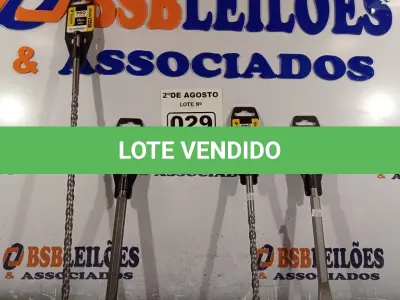 LOTE 029 - 02 BROCAS, SENDO 01 DE 12MMX450MM, 01 DE 12MMX250MM, 01 TALHADEIRA DE 20MM.X250MM E 01 PONTALETE 14MMX250MM(NOVO) (NO ESTADO) ATENÇÃO! FAZER A VISITAÇÃO ANTES DE ARREMATAR, NÃO SABEMOS SE FUNCIONA. LEILÃO NÃO TEM GARANTIA E NEM DEVOLUÇÃO, SUJEITO A POSSÍVEIS AVARIAS VISÍVEIS/OCULTAS E/OU AUSÊNCIA DE COMPONENTES.