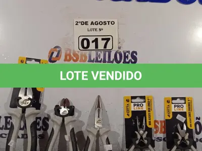 LOTE 017 - 01 LOTE COM 03 ALICATES E 02 MINE ALICATES DIAGONAL 4”. (NOVO) (NO ESTADO) ATENÇÃO! FAZER A VISITAÇÃO ANTES DE ARREMATAR, NÃO SABEMOS SE FUNCIONA. LEILÃO NÃO TEM GARANTIA E NEM DEVOLUÇÃO, SUJEITO A POSSÍVEIS AVARIAS VISÍVEIS/OCULTAS E/OU AUSÊNCIA DE COMPONENTES.