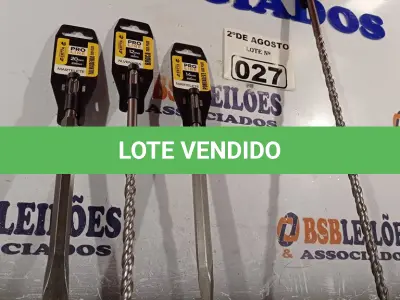 LOTE 027 - 02 BROCAS, SENDO 01 DE 12MMX260MM E 01 DE 12MMX450MM, 01 PONTALETE DE 14MMX250MM E 01 TALHADEIRA DE 20MMX250MM. (NOVO) (NO ESTADO) ATENÇÃO! FAZER A VISITAÇÃO ANTES DE ARREMATAR, NÃO SABEMOS SE FUNCIONA. LEILÃO NÃO TEM GARANTIA E NEM DEVOLUÇÃO, SUJEITO A POSSÍVEIS AVARIAS VISÍVEIS/OCULTAS E/OU AUSÊNCIA DE COMPONENTES.