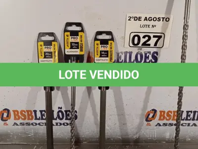 LOTE 027 - 02 BROCAS, SENDO 01 DE 12MMX260MM E 01 DE 12MMX450MM, 01 PONTALETE DE 14MMX250MM E 01 TALHADEIRA DE 20MMX250MM. (NOVO) (NO ESTADO) ATENÇÃO! FAZER A VISITAÇÃO ANTES DE ARREMATAR, NÃO SABEMOS SE FUNCIONA. LEILÃO NÃO TEM GARANTIA E NEM DEVOLUÇÃO, SUJEITO A POSSÍVEIS AVARIAS VISÍVEIS/OCULTAS E/OU AUSÊNCIA DE COMPONENTES.