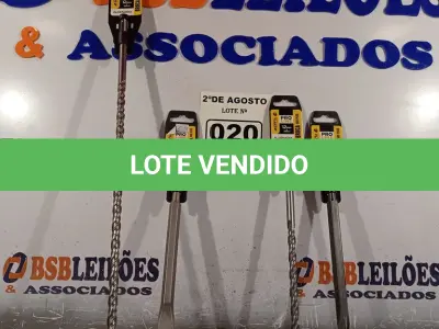 LOTE 020 - 02 PONTALETE, SENDO 01 20MMX250MM E 01 14MMX250 E 02 BROCAS, SENDO 01 DE 12MMX450MM E 01 DE 12MMX250MM. (NOVO) (NO ESTADO) ATENÇÃO! FAZER A VISITAÇÃO ANTES DE ARREMATAR, NÃO SABEMOS SE FUNCIONA. LEILÃO NÃO TEM GARANTIA E NEM DEVOLUÇÃO, SUJEITO A POSSÍVEIS AVARIAS VISÍVEIS/OCULTAS E/OU AUSÊNCIA DE COMPONENTES.