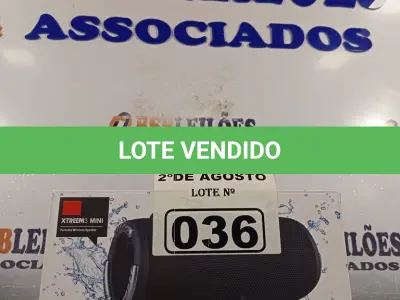 LOTE 036 - 01 CAIXA DE SOM WIRELESS. (NOVO) (NO ESTADO) ATENÇÃO! FAZER A VISITAÇÃO ANTES DE ARREMATAR, NÃO SABEMOS SE FUNCIONA. LEILÃO NÃO TEM GARANTIA E NEM DEVOLUÇÃO, SUJEITO A POSSÍVEIS AVARIAS VISÍVEIS/OCULTAS E/OU AUSÊNCIA DE COMPONENTES.