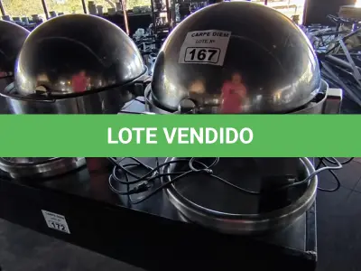LOTE 167 - 02 RÉCHAUD REDONDO TRAMONTINA ELÉTRICO COM 2 CUBAS DE REPOSIÇÃO. (NO ESTADO, NÃO SABEMOS SE FUNCIONA. LEILÃO NÃO TEM GARANTIA E NEM DEVOLUÇÃO).