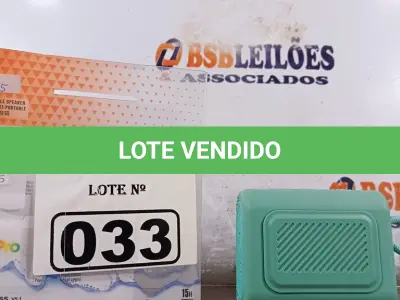 LOTE 033 - 01 MINE CAIXINHA DE SOM WIRELESS SPEAKER PORTÁTIL NA COR VERDE. (NOVO) (NO ESTADO) ATENÇÃO! FAZER A VISITAÇÃO ANTES DE ARREMATAR, NÃO SABEMOS SE FUNCIONA. LEILÃO NÃO TEM GARANTIA E NEM DEVOLUÇÃO, SUJEITO A POSSÍVEIS AVARIAS VISÍVEIS/OCULTAS E/OU AUSÊNCIA DE COMPONENTES.