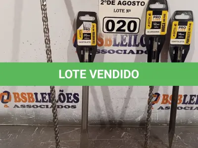 LOTE 020 - 02 PONTALETE, SENDO 01 20MMX250MM E 01 14MMX250 E 02 BROCAS, SENDO 01 DE 12MMX450MM E 01 DE 12MMX250MM. (NOVO) (NO ESTADO) ATENÇÃO! FAZER A VISITAÇÃO ANTES DE ARREMATAR, NÃO SABEMOS SE FUNCIONA. LEILÃO NÃO TEM GARANTIA E NEM DEVOLUÇÃO, SUJEITO A POSSÍVEIS AVARIAS VISÍVEIS/OCULTAS E/OU AUSÊNCIA DE COMPONENTES.
