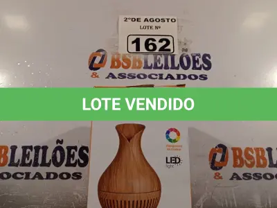 LOTE 162 - 01 UMIDIFICADOR/ AROMATIZADOR DE AR. (NOVO) (NO ESTADO) ATENÇÃO! FAZER A VISITAÇÃO ANTES DE ARREMATAR, NÃO SABEMOS SE FUNCIONA. LEILÃO NÃO TEM GARANTIA E NEM DEVOLUÇÃO, SUJEITO A POSSÍVEIS AVARIAS VISÍVEIS/OCULTAS E/OU AUSÊNCIA DE COMPONENTES.