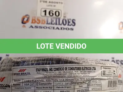 LOTE 160 - 01 CABO FLEXÍVEL DE FIO DE100M 1X4MM² NA COR CINZA. (NOVO) (NO ESTADO) ATENÇÃO! FAZER A VISITAÇÃO ANTES DE ARREMATAR, NÃO SABEMOS SE FUNCIONA. LEILÃO NÃO TEM GARANTIA E NEM DEVOLUÇÃO, SUJEITO A POSSÍVEIS AVARIAS VISÍVEIS/OCULTAS E/OU AUSÊNCIA DE COMPONENTES.
