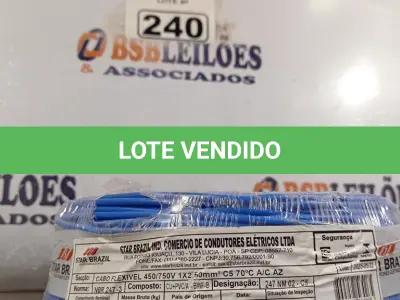 LOTE 240 - 01 CABO FLEXÍVEL DE FIO DE 100M 1X2,50MM² AZUL. (NOVO) (NO ESTADO) ATENÇÃO! FAZER A VISITAÇÃO ANTES DE ARREMATAR, NÃO SABEMOS SE FUNCIONA. LEILÃO NÃO TEM GARANTIA E NEM DEVOLUÇÃO, SUJEITO A POSSÍVEIS AVARIAS VISÍVEIS/OCULTAS E/OU AUSÊNCIA DE COMPONENTES.