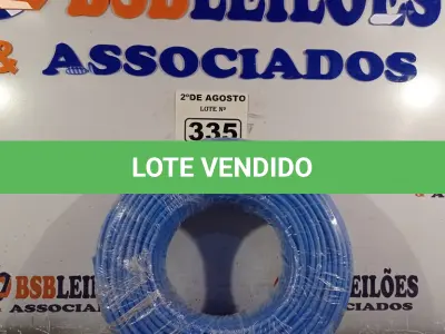 LOTE 335 - 01 CABO FLEXÍVEL DE FIO DE 100M 1X10,00MM² AZUL. (NOVO) (NO ESTADO) ATENÇÃO! FAZER A VISITAÇÃO ANTES DE ARREMATAR, NÃO SABEMOS SE FUNCIONA. LEILÃO NÃO TEM GARANTIA E NEM DEVOLUÇÃO, SUJEITO A POSSÍVEIS AVARIAS VISÍVEIS/OCULTAS E/OU AUSÊNCIA DE COMPONENTES.