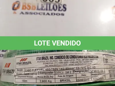 LOTE 365 - 01 CABO FLEXÍVEL DE FIO DE 100M 1X2,50MM² VERDE. (NOVO) (NO ESTADO) ATENÇÃO! FAZER A VISITAÇÃO ANTES DE ARREMATAR, NÃO SABEMOS SE FUNCIONA. LEILÃO NÃO TEM GARANTIA E NEM DEVOLUÇÃO, SUJEITO A POSSÍVEIS AVARIAS VISÍVEIS/OCULTAS E/OU AUSÊNCIA DE COMPONENTES.