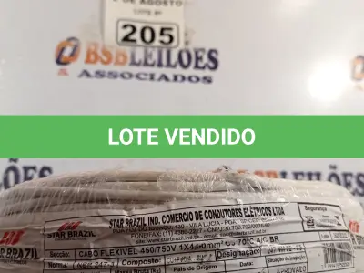 LOTE 205 - 01 CABO FLEXÍVEL DE FIO DE 100M 1X4,00MM² BRANCO. (NOVO) (NO ESTADO) ATENÇÃO! FAZER A VISITAÇÃO ANTES DE ARREMATAR, NÃO SABEMOS SE FUNCIONA. LEILÃO NÃO TEM GARANTIA E NEM DEVOLUÇÃO, SUJEITO A POSSÍVEIS AVARIAS VISÍVEIS/OCULTAS E/OU AUSÊNCIA DE COMPONENTES.