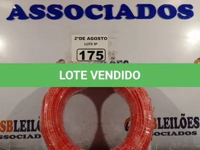 LOTE 175 - 01 CABO FLEXÍVEL DE FIO DE100M 1X4,00MM² NA COR VERMELHA. (NOVO) (NO ESTADO) ATENÇÃO! FAZER A VISITAÇÃO ANTES DE ARREMATAR, NÃO SABEMOS SE FUNCIONA. LEILÃO NÃO TEM GARANTIA E NEM DEVOLUÇÃO, SUJEITO A POSSÍVEIS AVARIAS VISÍVEIS/OCULTAS E/OU AUSÊNCIA DE COMPONENTES.