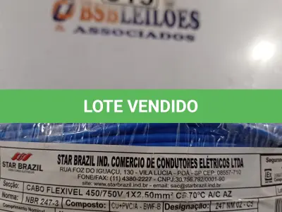 LOTE 315 - 01 CABO FLEXÍVEL DE FIO DE 100M 1X2,50MM² AZUL. (NOVO) (NO ESTADO) ATENÇÃO! FAZER A VISITAÇÃO ANTES DE ARREMATAR, NÃO SABEMOS SE FUNCIONA. LEILÃO NÃO TEM GARANTIA E NEM DEVOLUÇÃO, SUJEITO A POSSÍVEIS AVARIAS VISÍVEIS/OCULTAS E/OU AUSÊNCIA DE COMPONENTES.