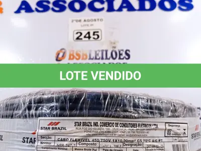 LOTE 245 - 01 CABO FLEXÍVEL DE FIO DE 100M 1X10,00MM² PRETO. (NOVO) (NO ESTADO) ATENÇÃO! FAZER A VISITAÇÃO ANTES DE ARREMATAR, NÃO SABEMOS SE FUNCIONA. LEILÃO NÃO TEM GARANTIA E NEM DEVOLUÇÃO, SUJEITO A POSSÍVEIS AVARIAS VISÍVEIS/OCULTAS E/OU AUSÊNCIA DE COMPONENTES.