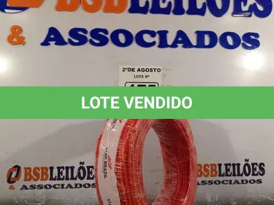 LOTE 175 - 01 CABO FLEXÍVEL DE FIO DE100M 1X4,00MM² NA COR VERMELHA. (NOVO) (NO ESTADO) ATENÇÃO! FAZER A VISITAÇÃO ANTES DE ARREMATAR, NÃO SABEMOS SE FUNCIONA. LEILÃO NÃO TEM GARANTIA E NEM DEVOLUÇÃO, SUJEITO A POSSÍVEIS AVARIAS VISÍVEIS/OCULTAS E/OU AUSÊNCIA DE COMPONENTES.