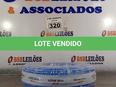 LOTE 320 - 01 CABO FLEXÍVEL DE FIO DE 100M 1X10,00MM² AZUL. (NOVO) (NO ESTADO) ATENÇÃO! FAZER A VISITAÇÃO ANTES DE ARREMATAR, NÃO SABEMOS SE FUNCIONA. LEILÃO NÃO TEM GARANTIA E NEM DEVOLUÇÃO, SUJEITO A POSSÍVEIS AVARIAS VISÍVEIS/OCULTAS E/OU AUSÊNCIA DE COMPONENTES.