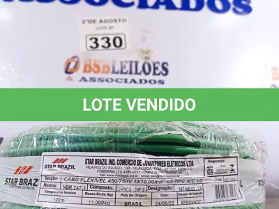 LOTE 330 - 01 CABO FLEXÍVEL DE FIO DE 100M 1X10,00MM² VERDE (NOVO) (NO ESTADO) ATENÇÃO! FAZER A VISITAÇÃO ANTES DE ARREMATAR, NÃO SABEMOS SE FUNCIONA. LEILÃO NÃO TEM GARANTIA E NEM DEVOLUÇÃO, SUJEITO A POSSÍVEIS AVARIAS VISÍVEIS/OCULTAS E/OU AUSÊNCIA DE COMPONENTES.