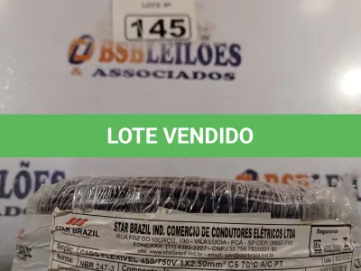 LOTE 145 - 01 CABO FLEXÍVEL DE FIO DE100M 1X2,5MM² NA COR PRETO. (NOVO) (NO ESTADO) ATENÇÃO! FAZER A VISITAÇÃO ANTES DE ARREMATAR, NÃO SABEMOS SE FUNCIONA. LEILÃO NÃO TEM GARANTIA E NEM DEVOLUÇÃO, SUJEITO A POSSÍVEIS AVARIAS VISÍVEIS/OCULTAS E/OU AUSÊNCIA DE COMPONENTES.