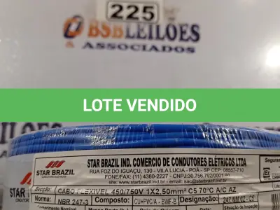 LOTE 225 - 01 CABO FLEXÍVEL DE FIO DE 100M 1X2,50MM² AZUL. (NOVO) (NO ESTADO) ATENÇÃO! FAZER A VISITAÇÃO ANTES DE ARREMATAR, NÃO SABEMOS SE FUNCIONA. LEILÃO NÃO TEM GARANTIA E NEM DEVOLUÇÃO, SUJEITO A POSSÍVEIS AVARIAS VISÍVEIS/OCULTAS E/OU AUSÊNCIA DE COMPONENTES.