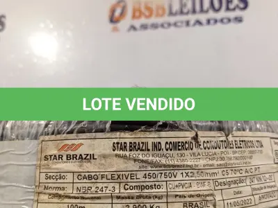LOTE 325 - 01 CABO FLEXÍVEL DE FIO DE 100M 1X,2,50MM² PRETO. (NOVO) (NO ESTADO) ATENÇÃO! FAZER A VISITAÇÃO ANTES DE ARREMATAR, NÃO SABEMOS SE FUNCIONA. LEILÃO NÃO TEM GARANTIA E NEM DEVOLUÇÃO, SUJEITO A POSSÍVEIS AVARIAS VISÍVEIS/OCULTAS E/OU AUSÊNCIA DE COMPONENTES.