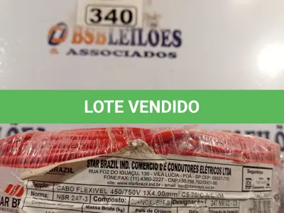 LOTE 340 - 01 CABO FLEXÍVEL DE FIO DE 100M 1X4,00MM² VERMELHO. (NOVO) (NO ESTADO) ATENÇÃO! FAZER A VISITAÇÃO ANTES DE ARREMATAR, NÃO SABEMOS SE FUNCIONA. LEILÃO NÃO TEM GARANTIA E NEM DEVOLUÇÃO, SUJEITO A POSSÍVEIS AVARIAS VISÍVEIS/OCULTAS E/OU AUSÊNCIA DE COMPONENTES.