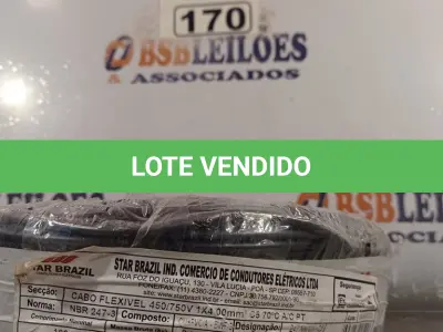 LOTE 170 - 01 CABO FLEXÍVEL DE FIO DE100M 1X4,00MM² NA COR PRETO. (NOVO) (NO ESTADO) ATENÇÃO! FAZER A VISITAÇÃO ANTES DE ARREMATAR, NÃO SABEMOS SE FUNCIONA. LEILÃO NÃO TEM GARANTIA E NEM DEVOLUÇÃO, SUJEITO A POSSÍVEIS AVARIAS VISÍVEIS/OCULTAS E/OU AUSÊNCIA DE COMPONENTES.