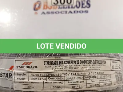 LOTE 300 - 01 CABO FLEXÍVEL DE FIO DE 100M 1X4,00MM² CINZA. (NOVO) (NO ESTADO) ATENÇÃO! FAZER A VISITAÇÃO ANTES DE ARREMATAR, NÃO SABEMOS SE FUNCIONA. LEILÃO NÃO TEM GARANTIA E NEM DEVOLUÇÃO, SUJEITO A POSSÍVEIS AVARIAS VISÍVEIS/OCULTAS E/OU AUSÊNCIA DE COMPONENTES.