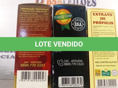LOTE 287 - 03 EXTRATOS DE PRÓPOLIS. (NOVO) (NO ESTADO) ATENÇÃO! FAZER A VISITAÇÃO ANTES DE ARREMATAR, NÃO SABEMOS SE FUNCIONA. LEILÃO NÃO TEM GARANTIA E NEM DEVOLUÇÃO, SUJEITO A POSSÍVEIS AVARIAS VISÍVEIS/OCULTAS E/OU AUSÊNCIA DE COMPONENTES.