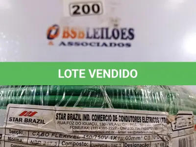 LOTE 200 - 01 CABO FLEXÍVEL DE FIO DE 100M 1X10,00MM² VERDE. (NOVO) (NO ESTADO) ATENÇÃO! FAZER A VISITAÇÃO ANTES DE ARREMATAR, NÃO SABEMOS SE FUNCIONA. LEILÃO NÃO TEM GARANTIA E NEM DEVOLUÇÃO, SUJEITO A POSSÍVEIS AVARIAS VISÍVEIS/OCULTAS E/OU AUSÊNCIA DE COMPONENTES.