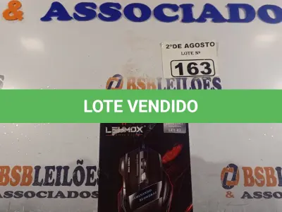 LOTE 163 - 01 MOUSE GAMER. (NOVO) (NO ESTADO) ATENÇÃO! FAZER A VISITAÇÃO ANTES DE ARREMATAR, NÃO SABEMOS SE FUNCIONA. LEILÃO NÃO TEM GARANTIA E NEM DEVOLUÇÃO, SUJEITO A POSSÍVEIS AVARIAS VISÍVEIS/OCULTAS E/OU AUSÊNCIA DE COMPONENTES.
